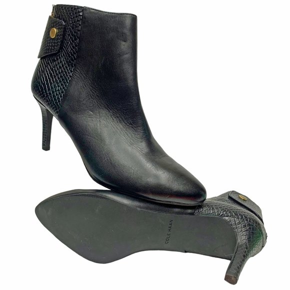 Cole Haan Grand.Os Claremont Black and‎ Smooth Embossed Leather Booties - Picture 7 of 12